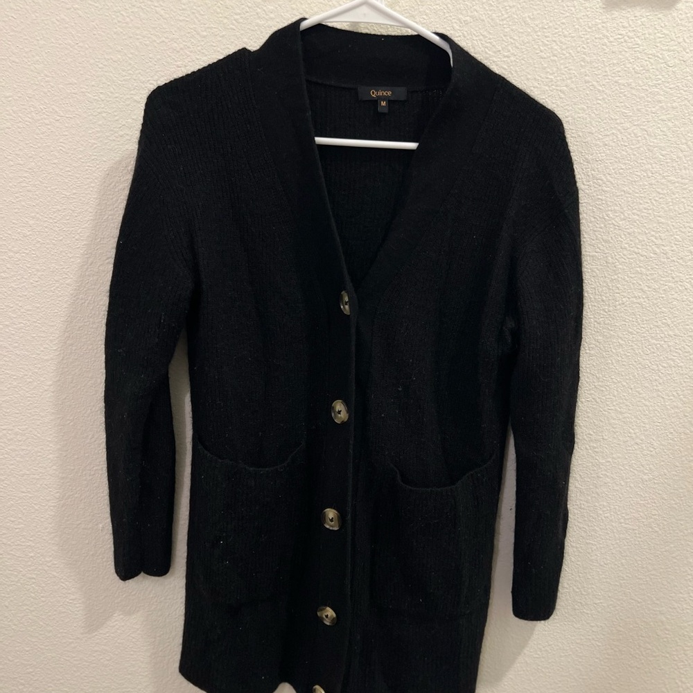 Quince Black Women's Cardigan with Gold Buttons